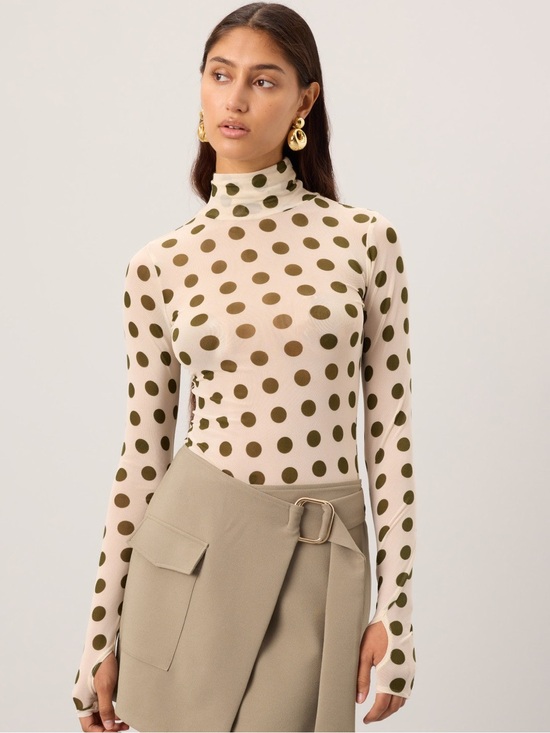 AFRM Tops - AFRM Zadie Turtleneck Long Sleeve Mesh Top- Birch Dot